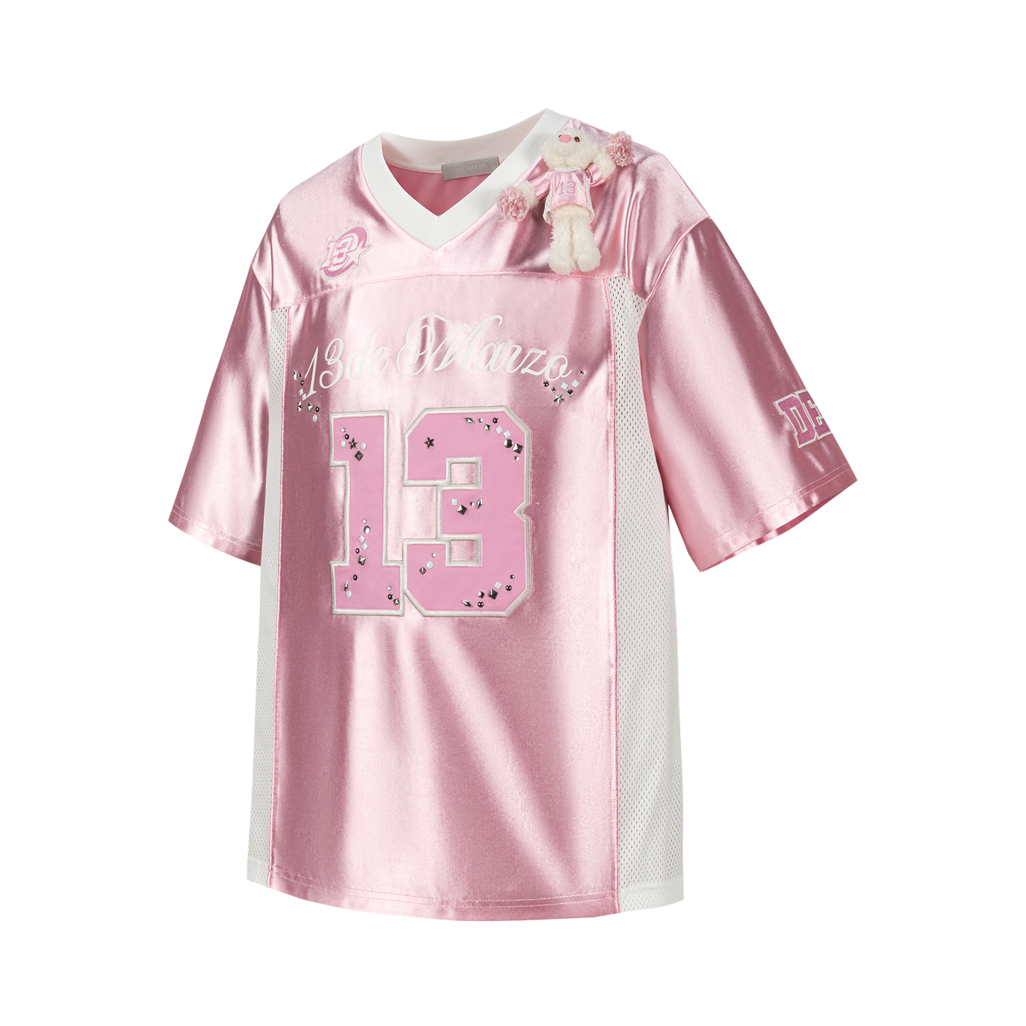 13DE MARZO Bear Cheerleader Satin Jersey T-shirt Pink