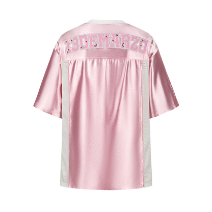 13DE MARZO Bear Cheerleader Satin Jersey T-shirt Pink