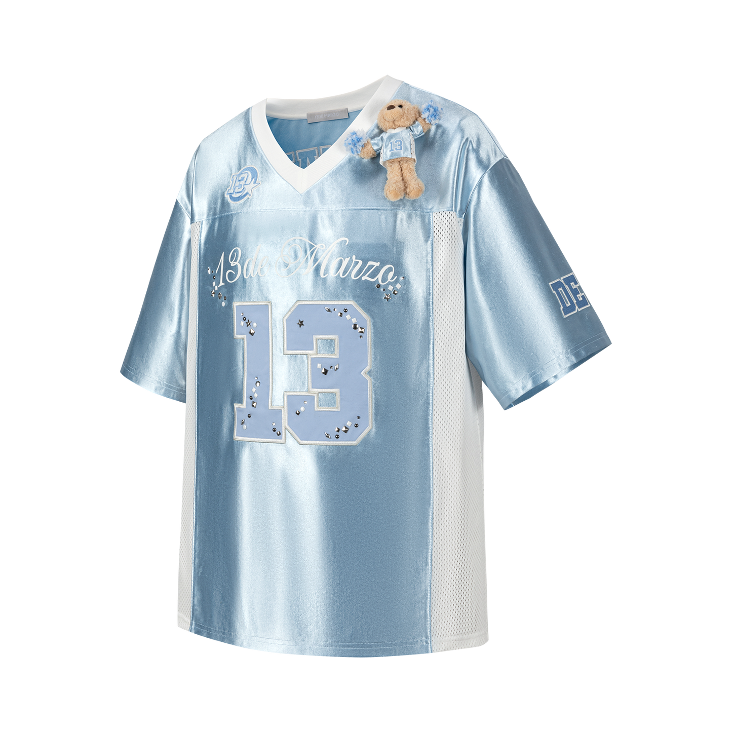 13DE MARZO Bear Cheerleader Satin Jersey T-shirt Blue