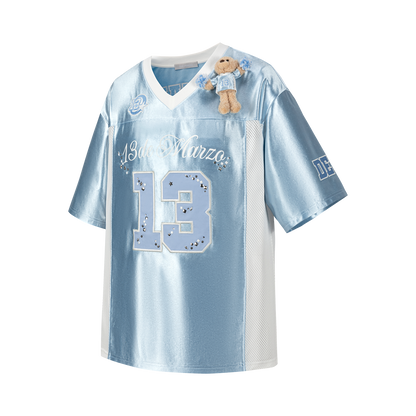 13DE MARZO Bear Cheerleader Satin Jersey T-shirt Blue