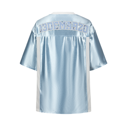 13DE MARZO Bear Cheerleader Satin Jersey T-shirt Blue