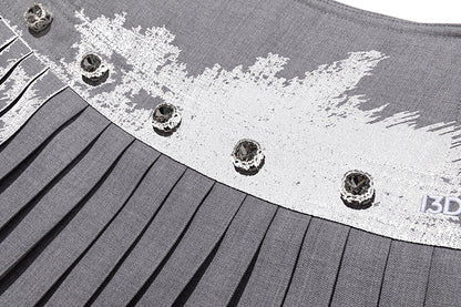 13DE MARZO Faux Rhinestones Double-Layer Pleated Skirt Grey