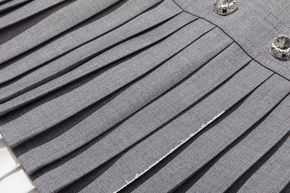 13DE MARZO Faux Rhinestones Double-Layer Pleated Skirt Grey
