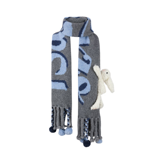 13DE MARZO Weave Knit Ball Scarf Grey