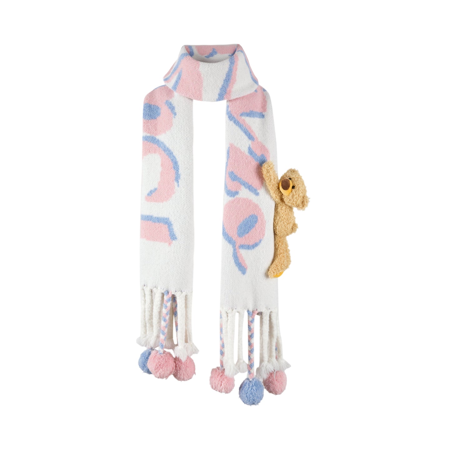 13DE MARZO Weave Knit Ball Scarf White