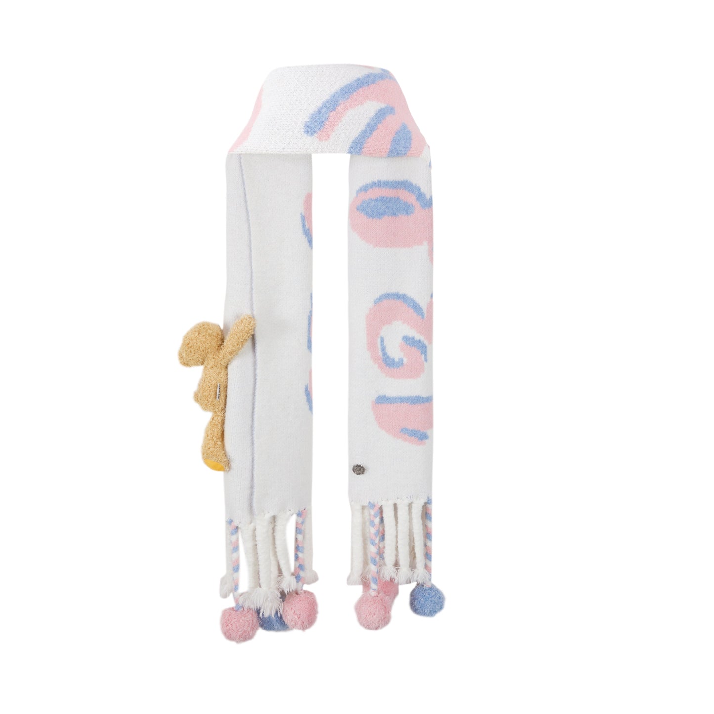 13DE MARZO Weave Knit Ball Scarf White