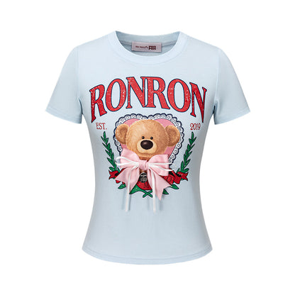 13DE MARZO x RONRON Bear Ribbon Slim Top Blue