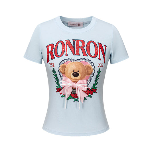 13DE MARZO x RONRON Bear Ribbon Slim Top Blue