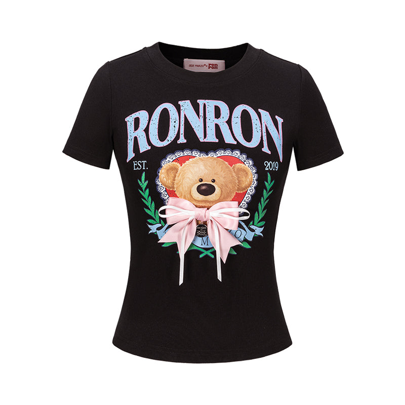 13DE MARZO x RONRON Bear Ribbon Slim Top Black