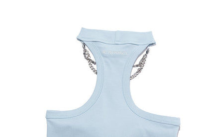 13DE MARZO Silver Foil Chain Print Bustier Top Blue