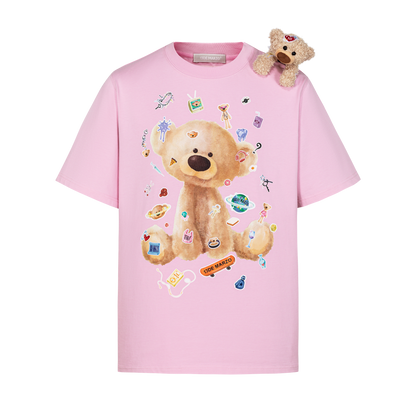 13DE MARZO Bear Stickers T-Shirt Pink