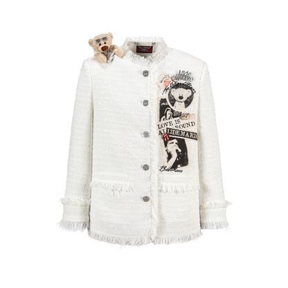 13DE MARZO Rolling Stones Badge Tweed Jacket White