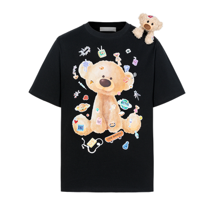 13DE MARZO Bear Stickers T-Shirt Black