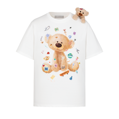 13DE MARZO Bear Stickers T-Shirt White