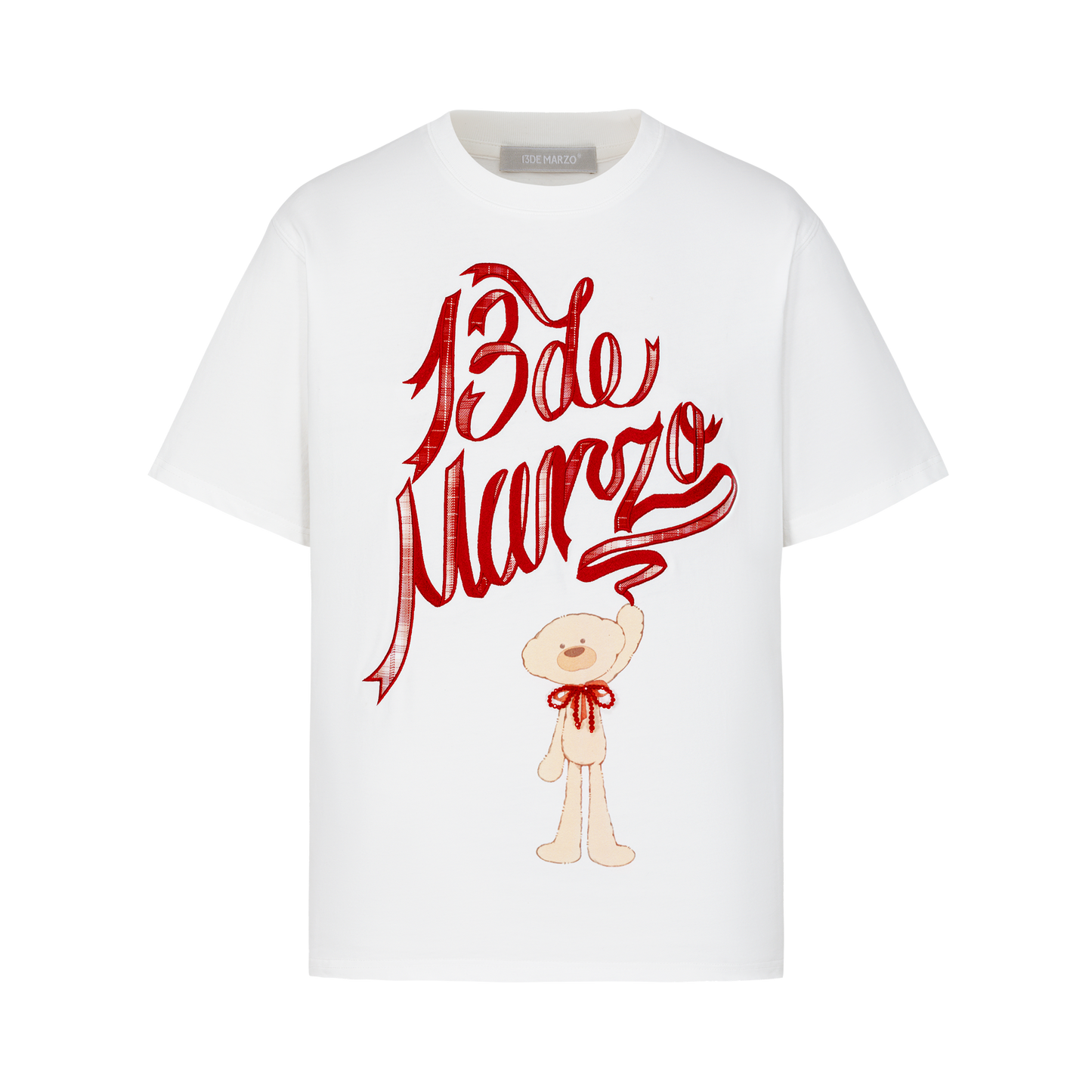 13DE MARZO Doozoo Checked Ribbon T-Shirt White