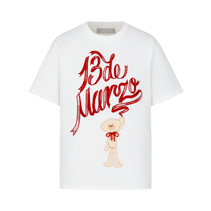 13DE MARZO Doozoo Checked Ribbon T-Shirt White