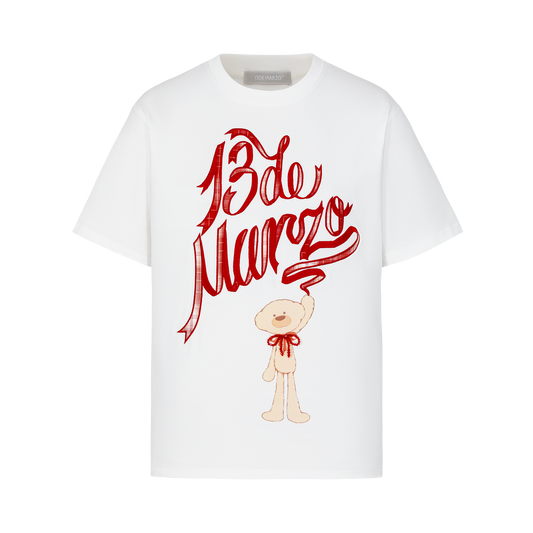 13DE MARZO Doozoo Checked Ribbon T-Shirt White