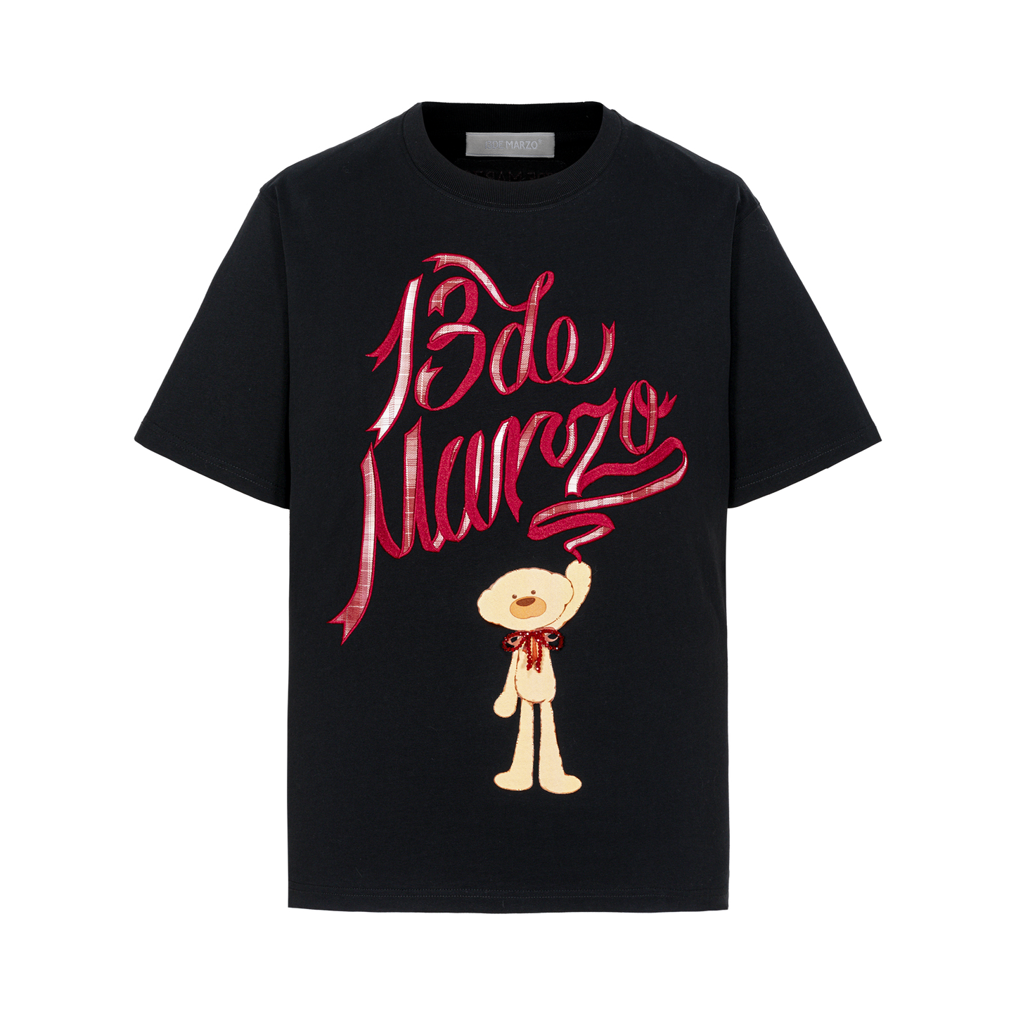 13DE MARZO Doozoo Checked Ribbon T-Shirt Black