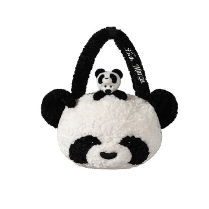 13DE MARZO Panda Bear Fuzzy Plush Bag White
