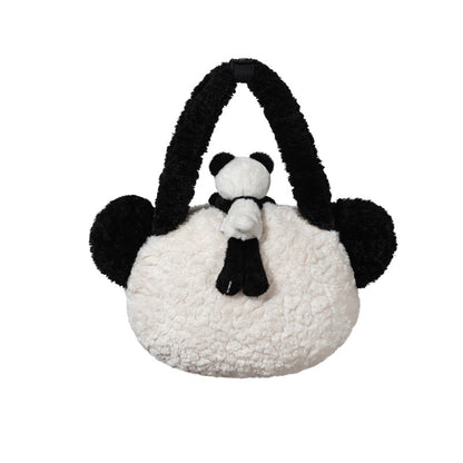 13DE MARZO Panda Bear Fuzzy Plush Bag White