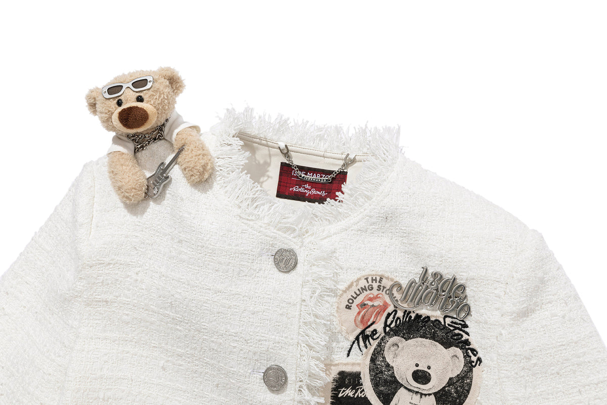13DE MARZO Rolling Stones Badge Tweed Jacket White