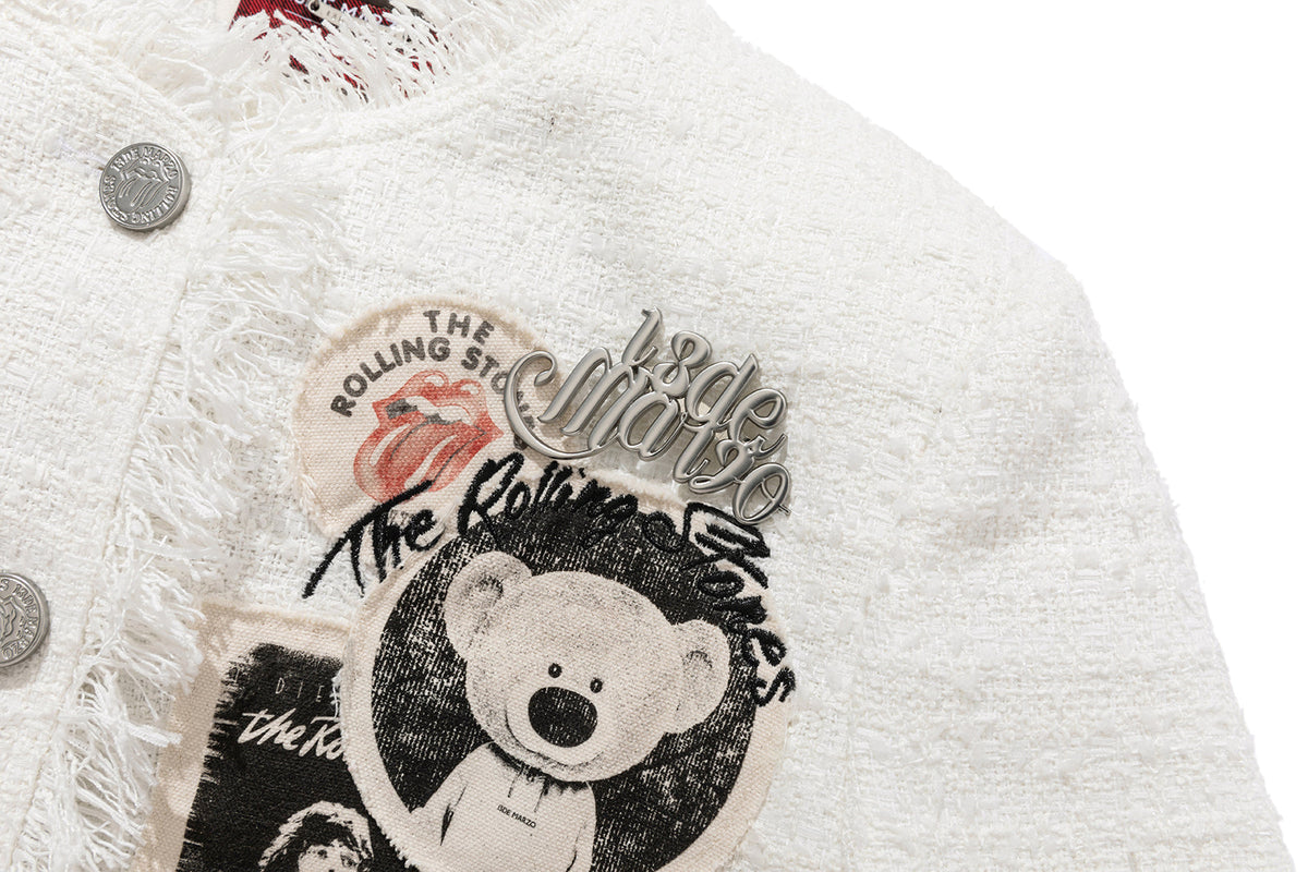13DE MARZO Rolling Stones Badge Tweed Jacket White