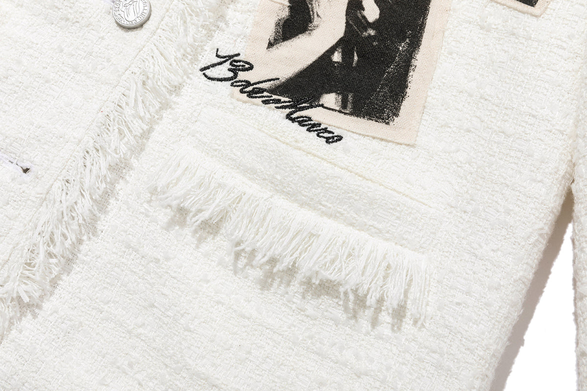 13DE MARZO Rolling Stones Badge Tweed Jacket White