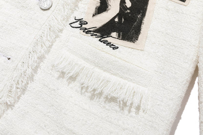 13DE MARZO Rolling Stones Badge Tweed Jacket White