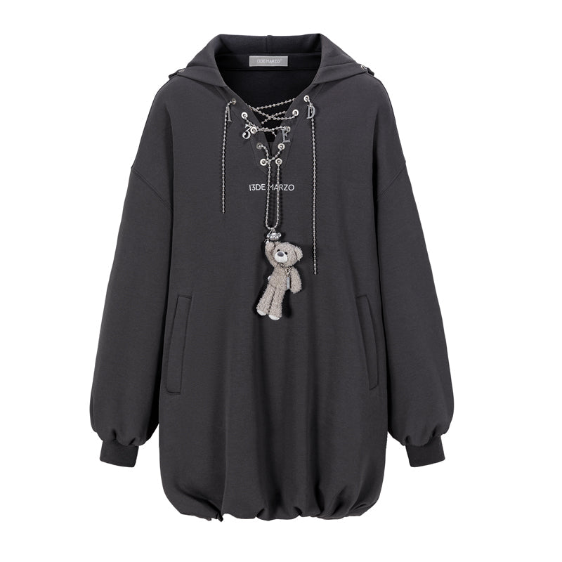 13DE MARZO Chains Hoodie Dress Dark Grey