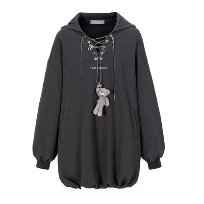 13DE MARZO Chains Hoodie Dress Dark Grey