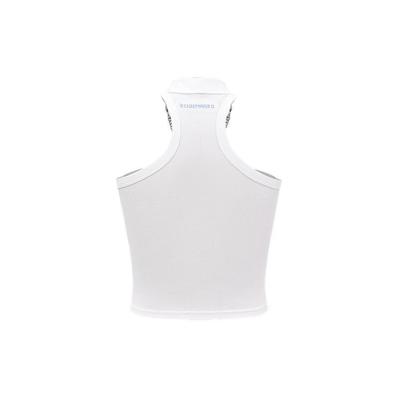 13DE MARZO Silver Foil Chain Print Bustier Top White
