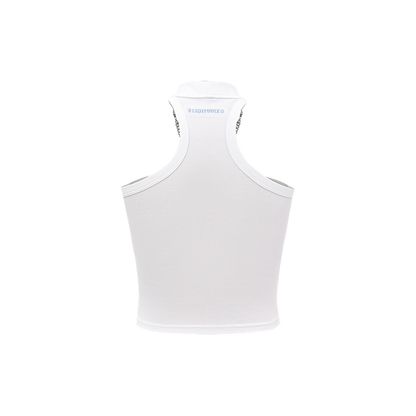 13DE MARZO Silver Foil Chain Print Bustier Top White