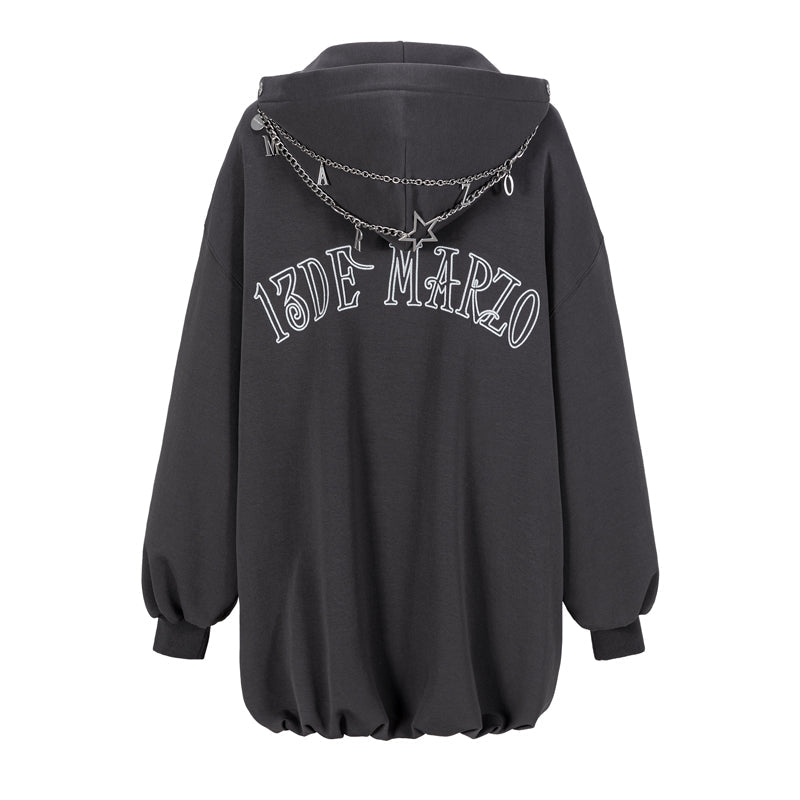 13DE MARZO Chains Hoodie Dress Dark Grey
