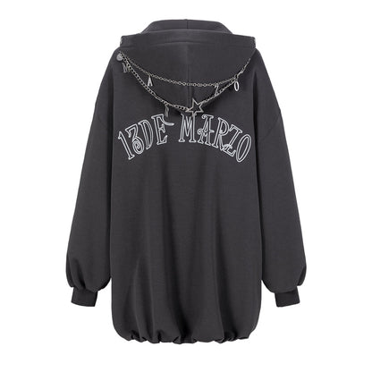 13DE MARZO Chains Hoodie Dress Dark Grey