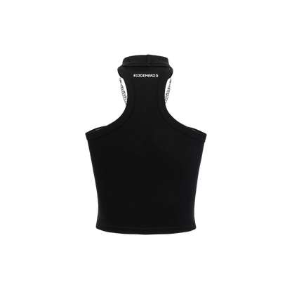 13DE MARZO Silver Foil Chain Print Bustier Top Black