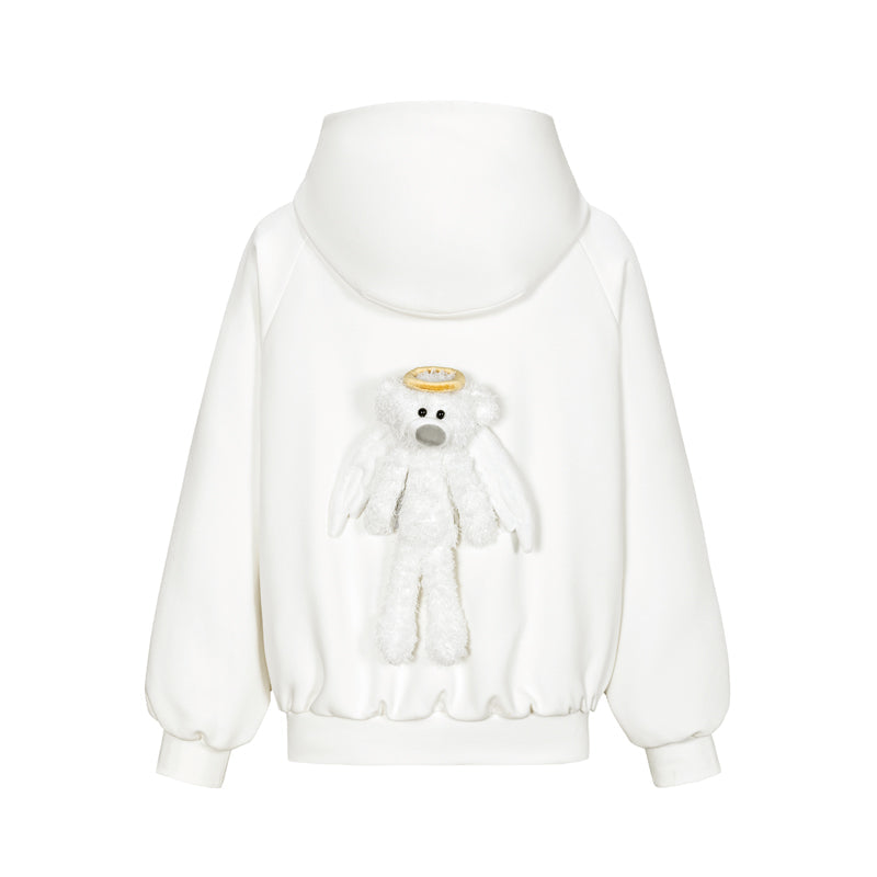 13DE MARZO Angel Devil Bear Zipped Hoodie White