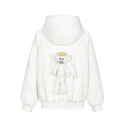 13DE MARZO Angel Devil Bear Zipped Hoodie White