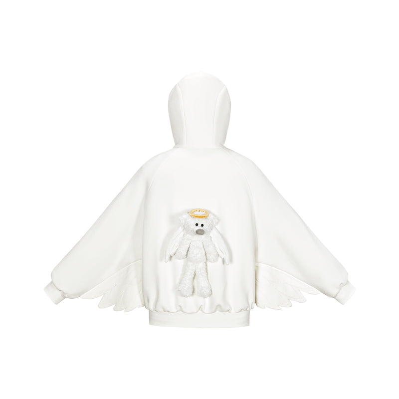 13DE MARZO Angel Devil Bear Zipped Hoodie White