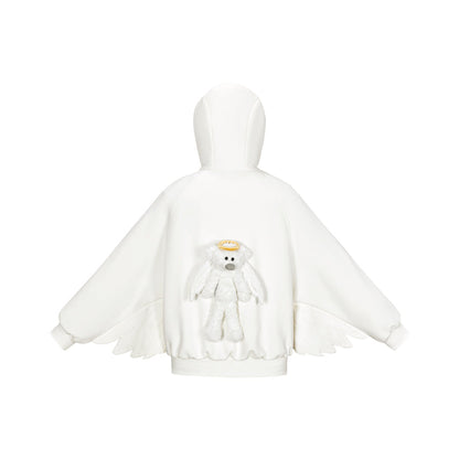 13DE MARZO Angel Devil Bear Zipped Hoodie White