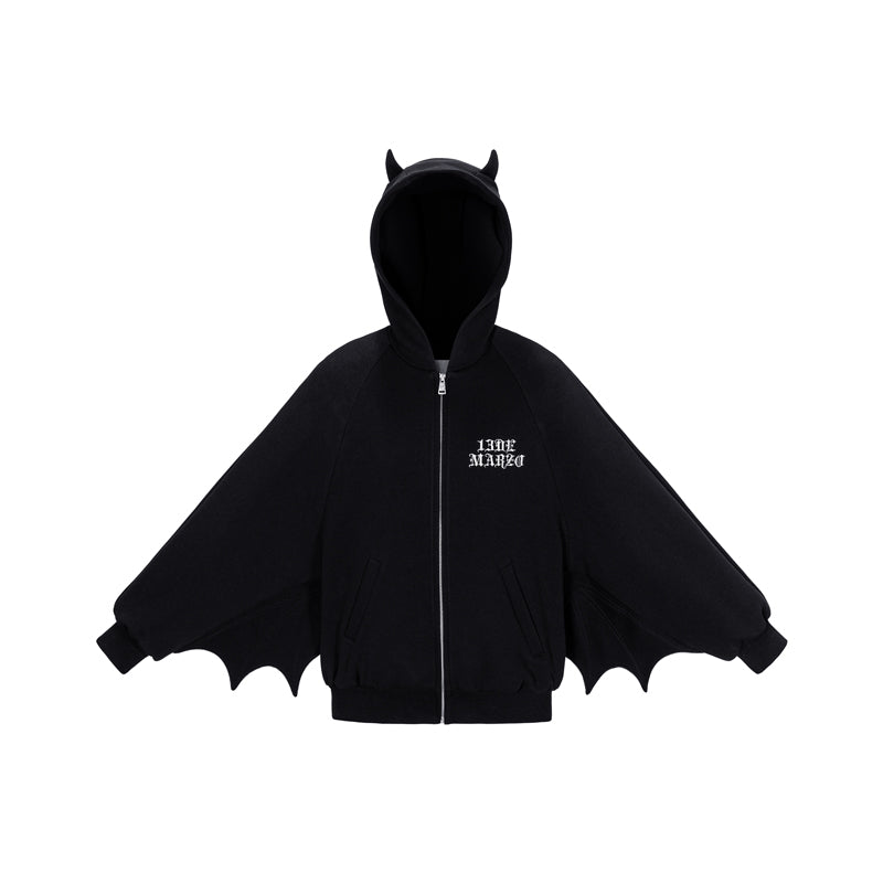13DE MARZO Angel Devil Bear Zipped Hoodie Black