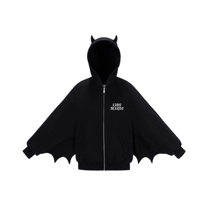 13DE MARZO Angel Devil Bear Zipped Hoodie Black