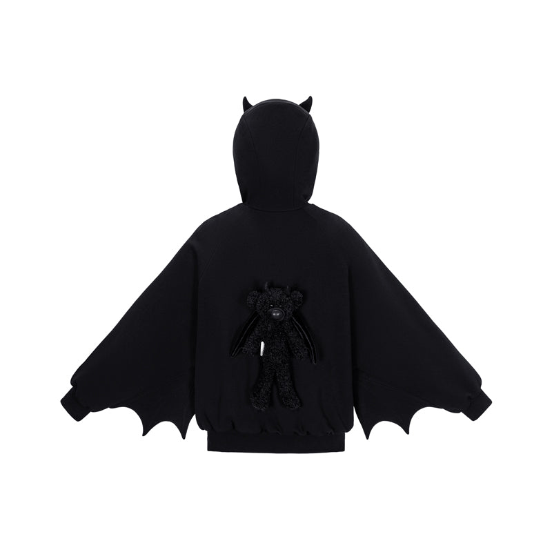 13DE MARZO Angel Devil Bear Zipped Hoodie Black