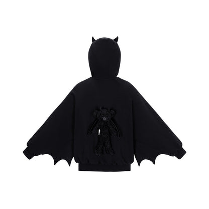 13DE MARZO Angel Devil Bear Zipped Hoodie Black