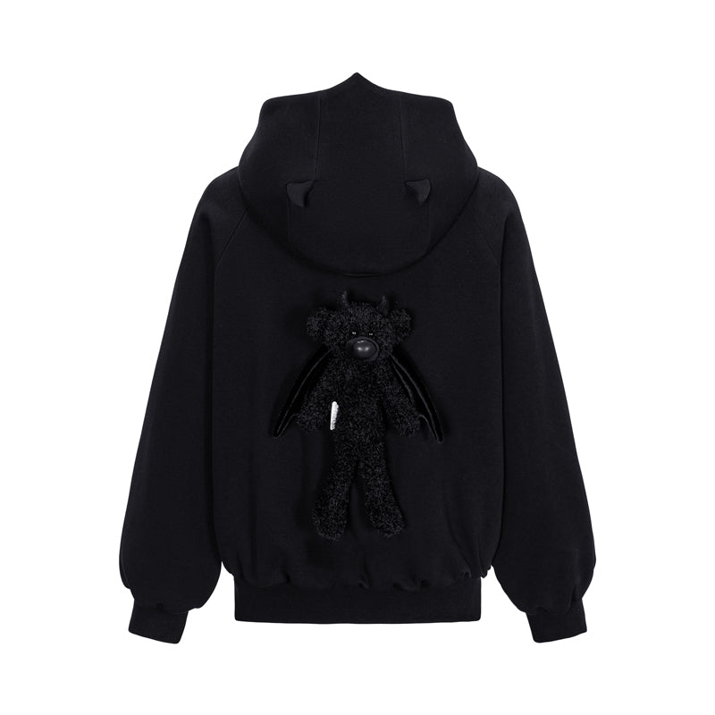 13DE MARZO Angel Devil Bear Zipped Hoodie Black