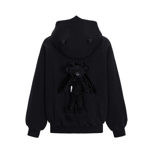 13DE MARZO Angel Devil Bear Zipped Hoodie Black
