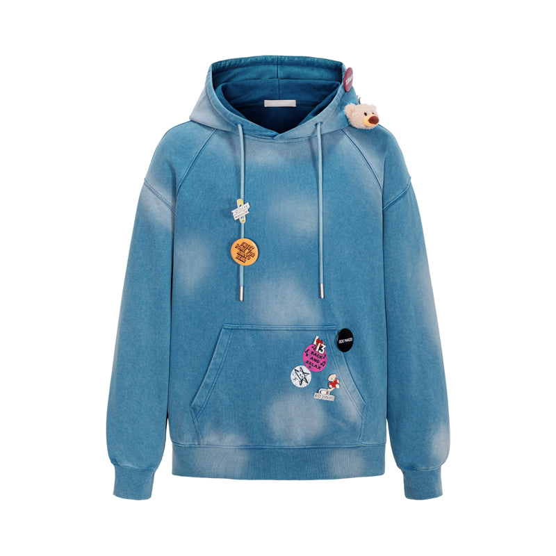 13DE MARZO Badge Retro Hoodie Blue