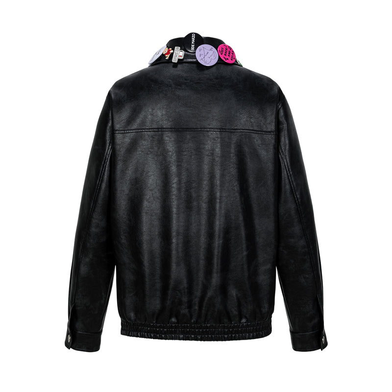 13DE MARZO Badge Leather Jacket Black – Fixxshop