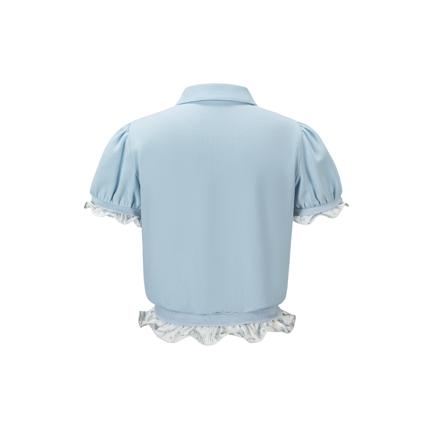13DE MARZO Smocked Puff Sleeve Polo Style T-shirt Blue