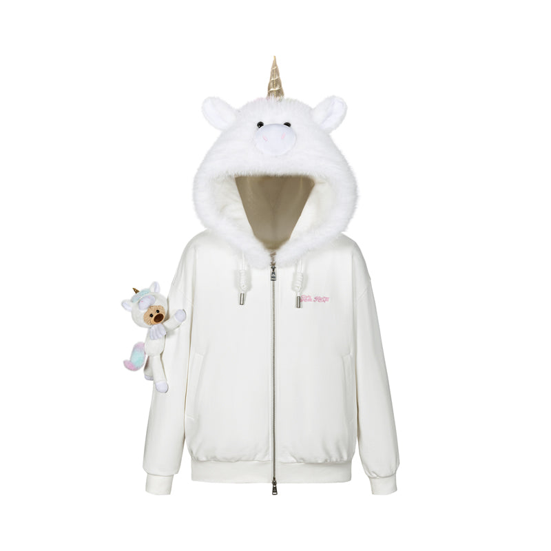 13DE MARZO Unicorn Bear Zipped Hoodie White – Fixxshop