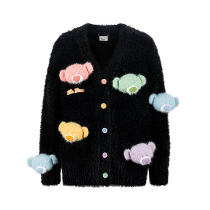 13DE MARZO Doozoo Pastel Bear Cardigan Black